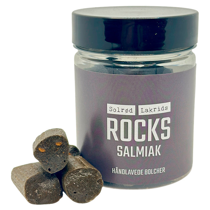 120 g Salmiakbolcher fra Solrød Lakrids på hvid baggrund