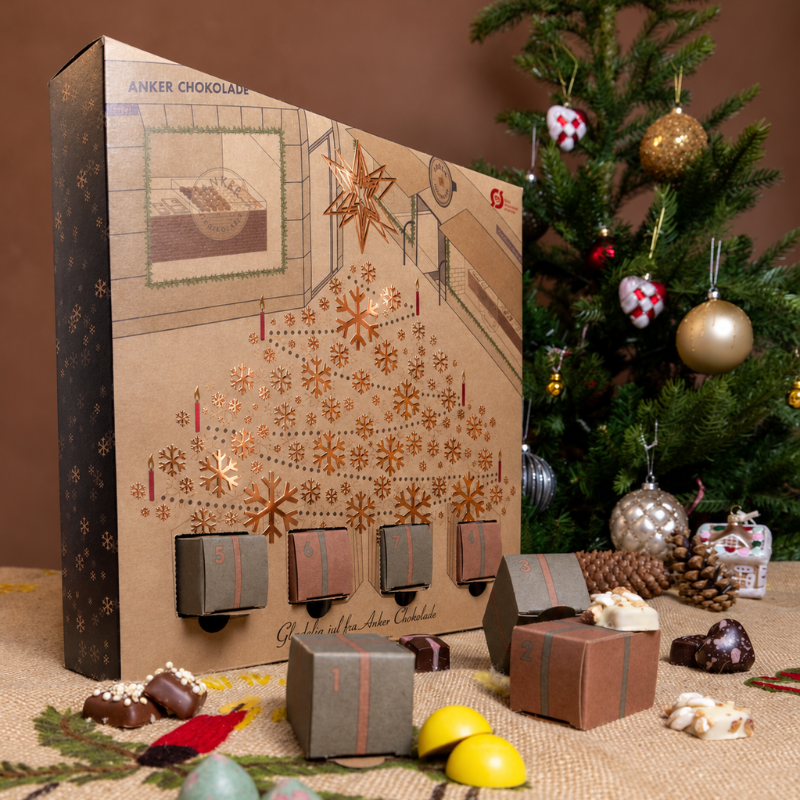 Julekalender til 2 personer med fyldte chokolader fra Anker Chokolade