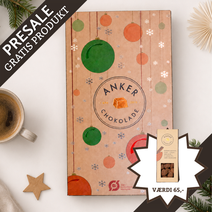 Anker Chokolade julekalender med fyldte chokolader – presale 2026