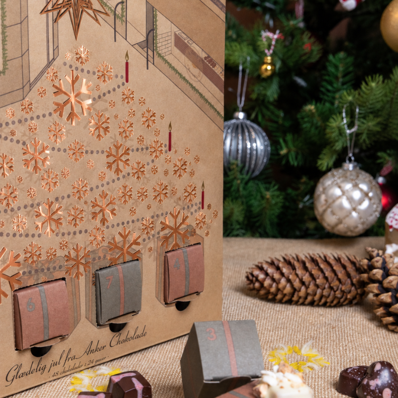 Julekalender til 2 personer med fyldte chokolader fra Anker Chokolade