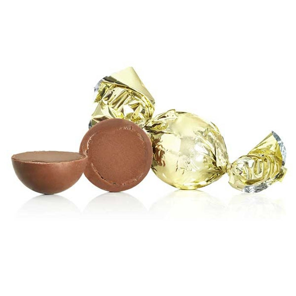 Fyldte chokoladekugler Flødechokolade med karamel  - Guld 1 kg fra Chokoladehimlen