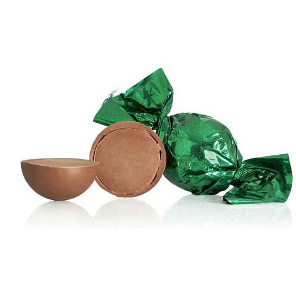 Fyldte chokoladekugler flødechokolade med nougatcreme - Mørkegrøn 1 kg fra Chokoladehimlen