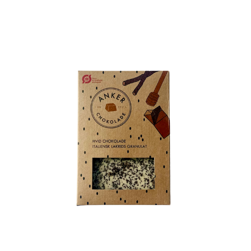 Hvid chokolade med lakrids granulat