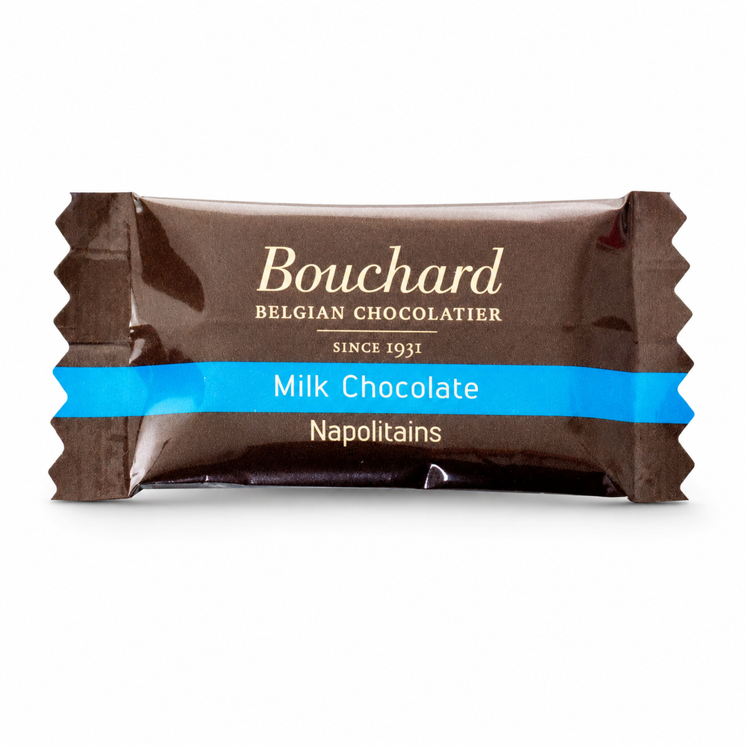Bouchard lys chokolade indpakket flowpack 1 kg med belgisk lys chokolade til møde og fest.