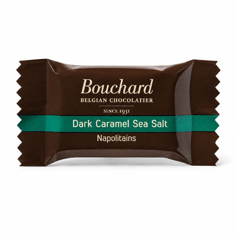 Bouchard mørk chokolade med havsalt indpakket flowpack 1 kg til møde og fest.