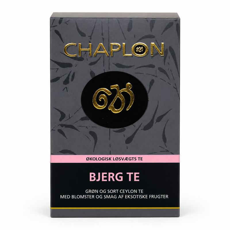 Chaplon Bjergte økologisk løs te med grøn te, sort te og frugtige aromaer af mango, fersken og grapefrugt.