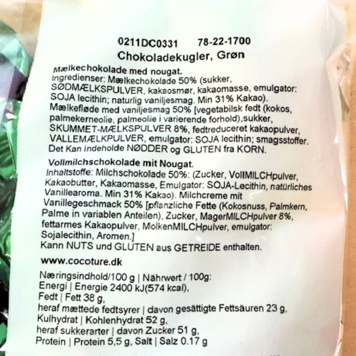 Fyldte chokoladekugler flødechokolade med nougatcreme - Mørkegrøn 1 kg