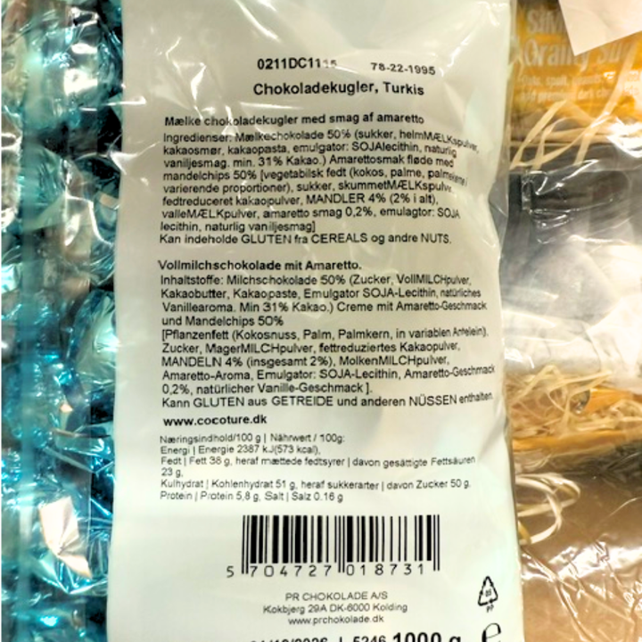 Fyldte chokoladekugler flødechokolade med ameretto - Turkis 1 kg