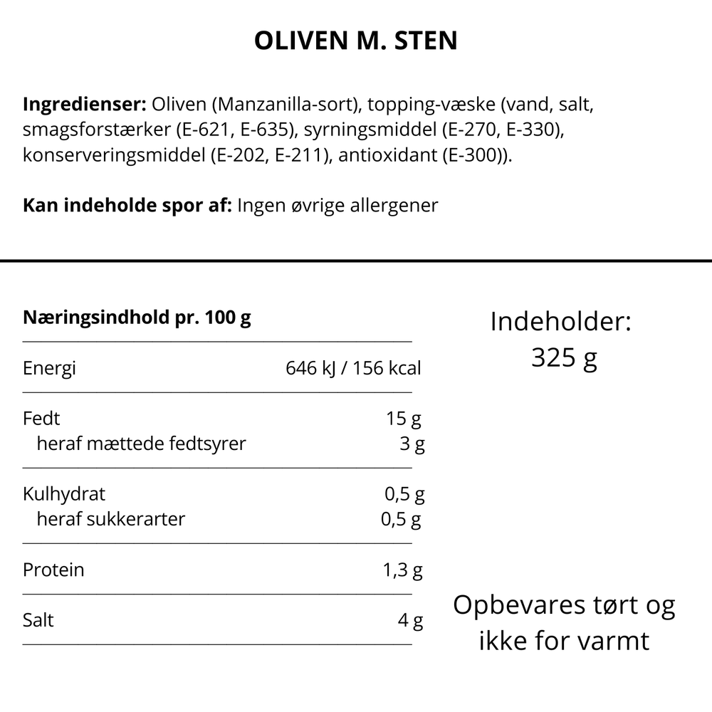 Ingrediensliste for La Chinata oliven