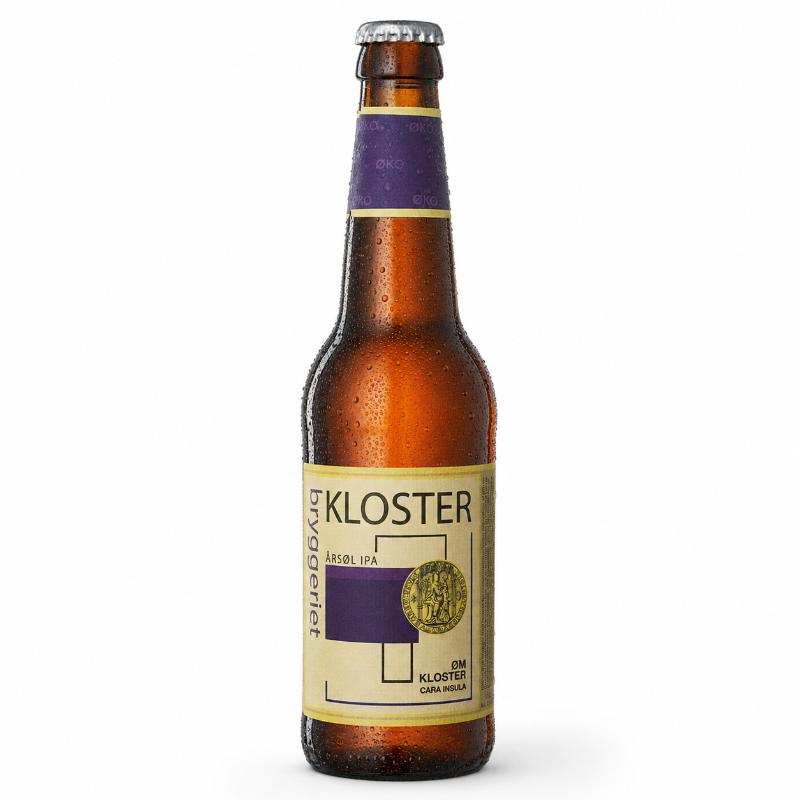 Klosterbryggeriet Årsøl IPA økologisk øl 50 cl med citrusnoter og 6,2 procent alkohol.