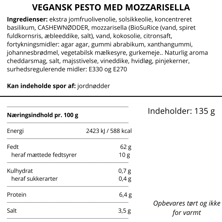 Vegansk pesto med mozzarisella og basilikum