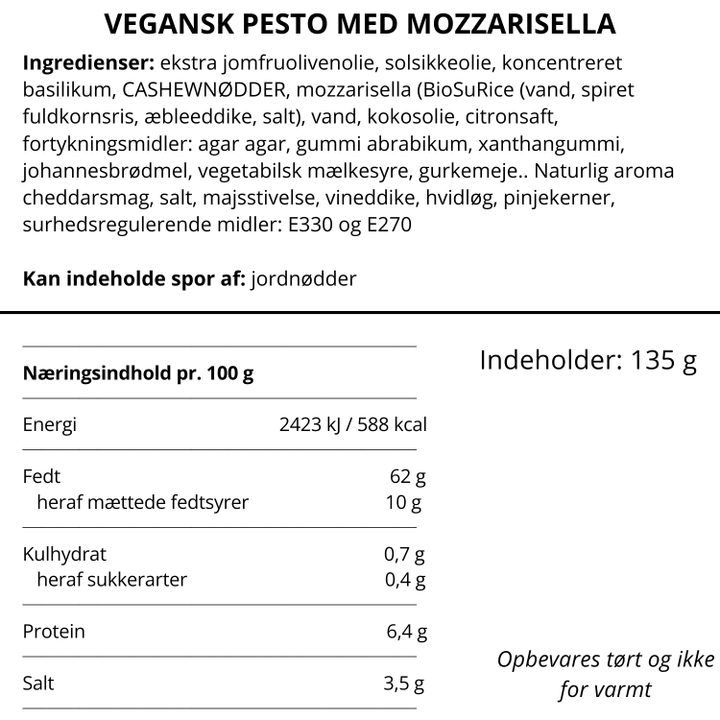 Vegansk pesto med mozzarisella og basilikum