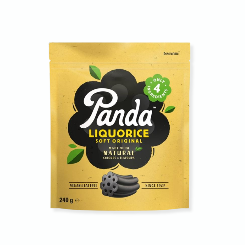 Panda All Natural Lakrids vegansk 240 g med blød lakrids med anis og havsalt.