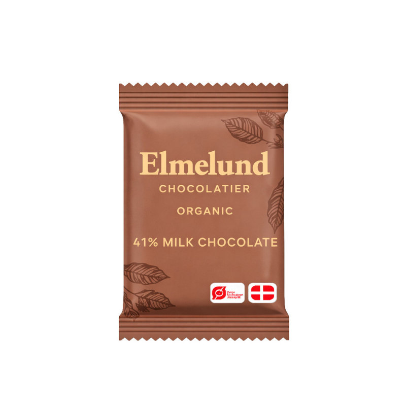 Økologisk Elmelund mini mælkechokolade 41 procent i 5 g format