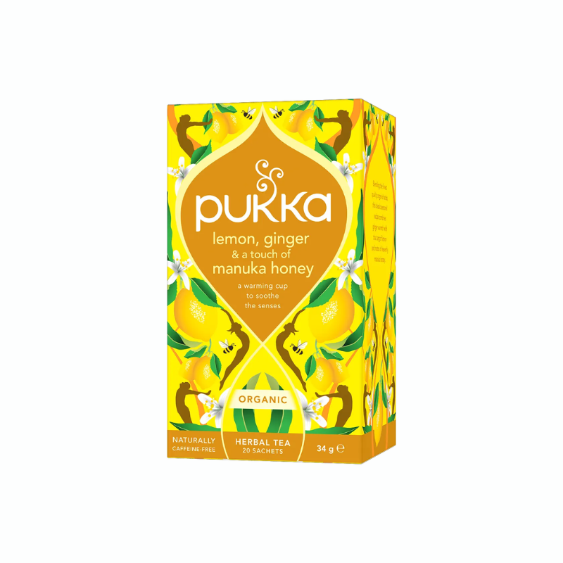 Pukka Lemon Ginger &amp; Manuka Honey økologisk urtete med citron, ingefær og manuka honning i 20 tebreve.