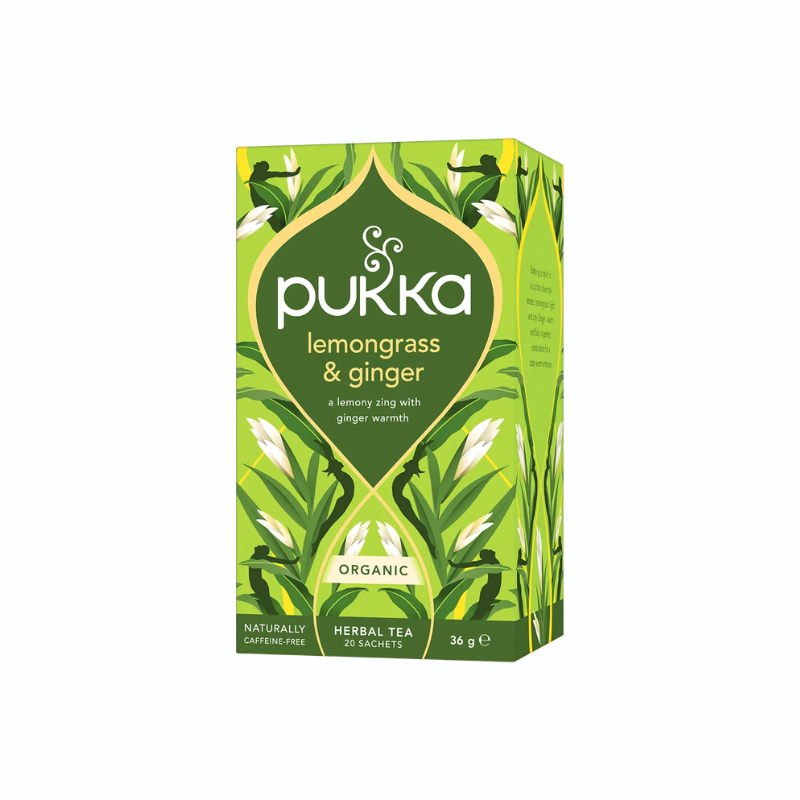 Pukka Lemongrass &amp; Ginger økologisk urtete med citrongræs, ingefær, lakridsrod og citronverbena.