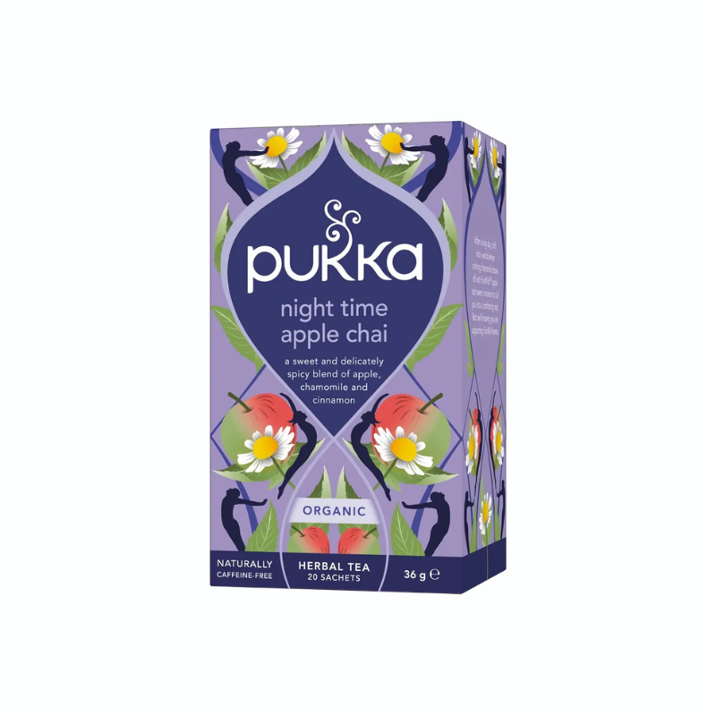 Pukka Night Time Apple Chai økologisk urtete med kamille, æble, kanel og lakridsrod i 20 tebreve.