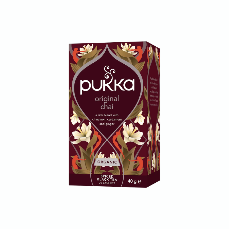 Pukka Original Chai økologisk te med sort te, kanel, ingefær, kardemomme og lakridsrod i 20 tebreve.