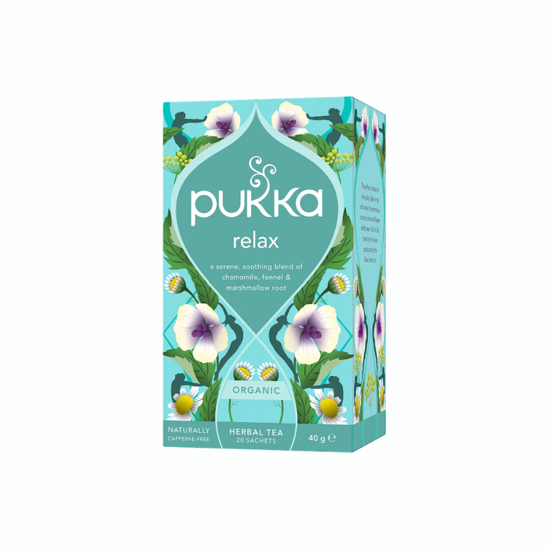 Pukka Relax økologisk urtete med kamille, fennikel, lakridsrod, havreblomst og kardemomme i 20 tebreve.
