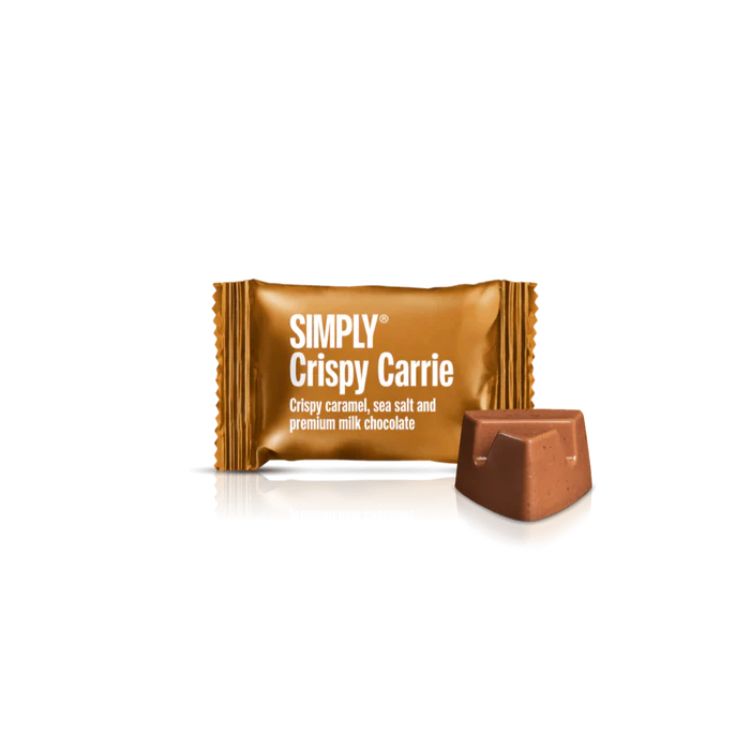 Simply Chocolate Crispy Carrie Small One flowpack med karamel og flagesalt