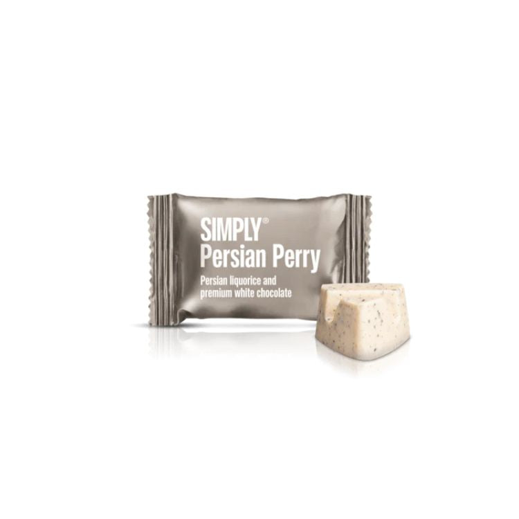 Simply Chocolate Persian Perry Small One flowpack med hvid chokolade og lakrids