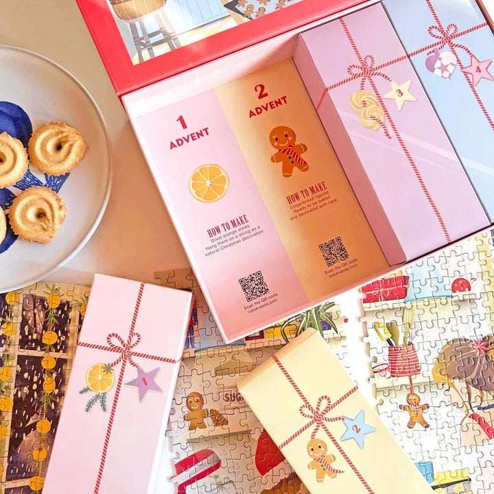 Puslespils-adventskalender med fire QR-juleaktiviteter