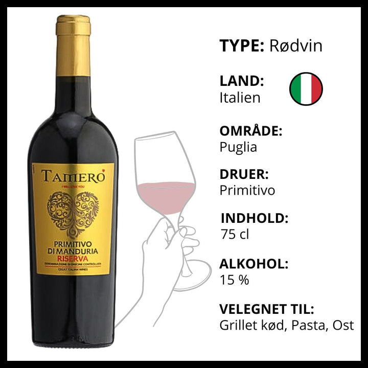 Tamero Primitivo di Manduria Riserva – Rødvin – produktvisning 2