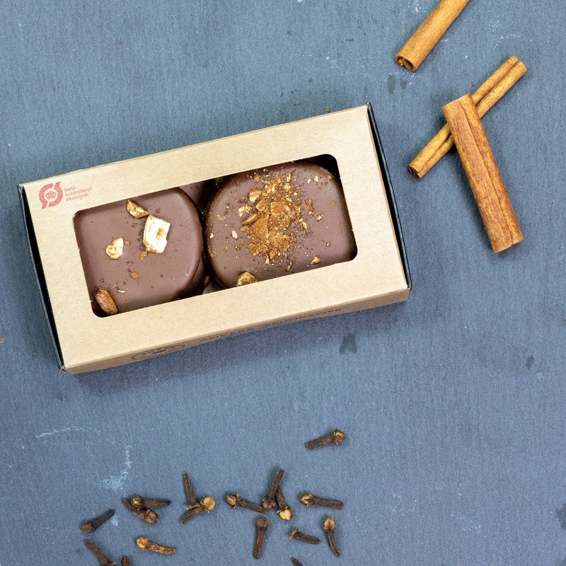 Konfekt-brunkager med nougat og mandler - Anker i Anker Chokolades originale æske