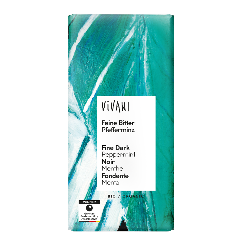 VIVANI Fine Dark Peppermint økologisk mørk chokolade med pebermyntefyld og 68 % kakao, 100 g.