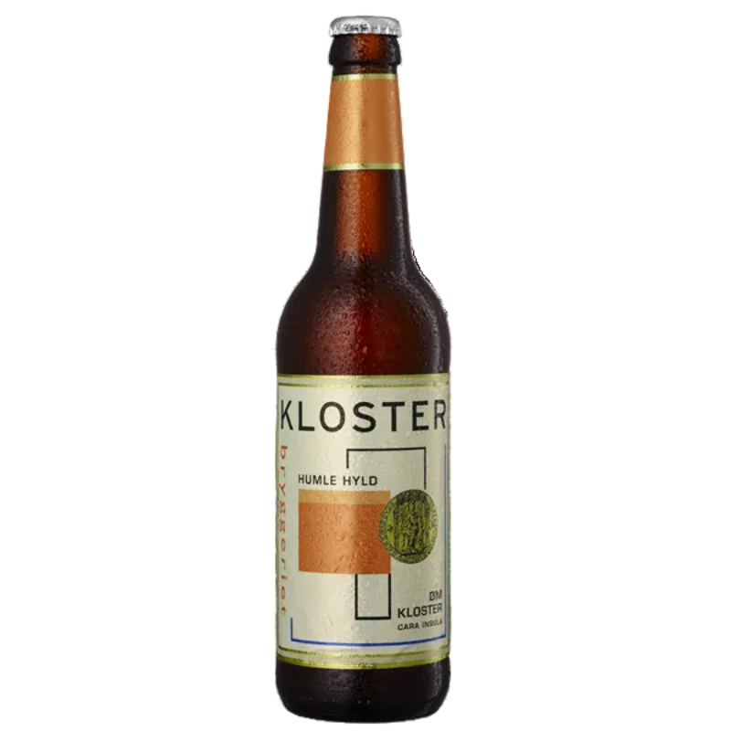 Klosterbryggeriet Humlehyld økologisk gylden ale 50 cl med hyldeblomst og 5,2 procent alkohol.