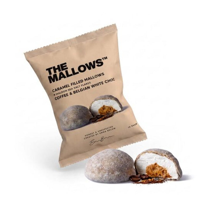 The Mallows karamelfyldt skumfidus med hvid chokolade og kaffe - enkeltindpakket 16 g