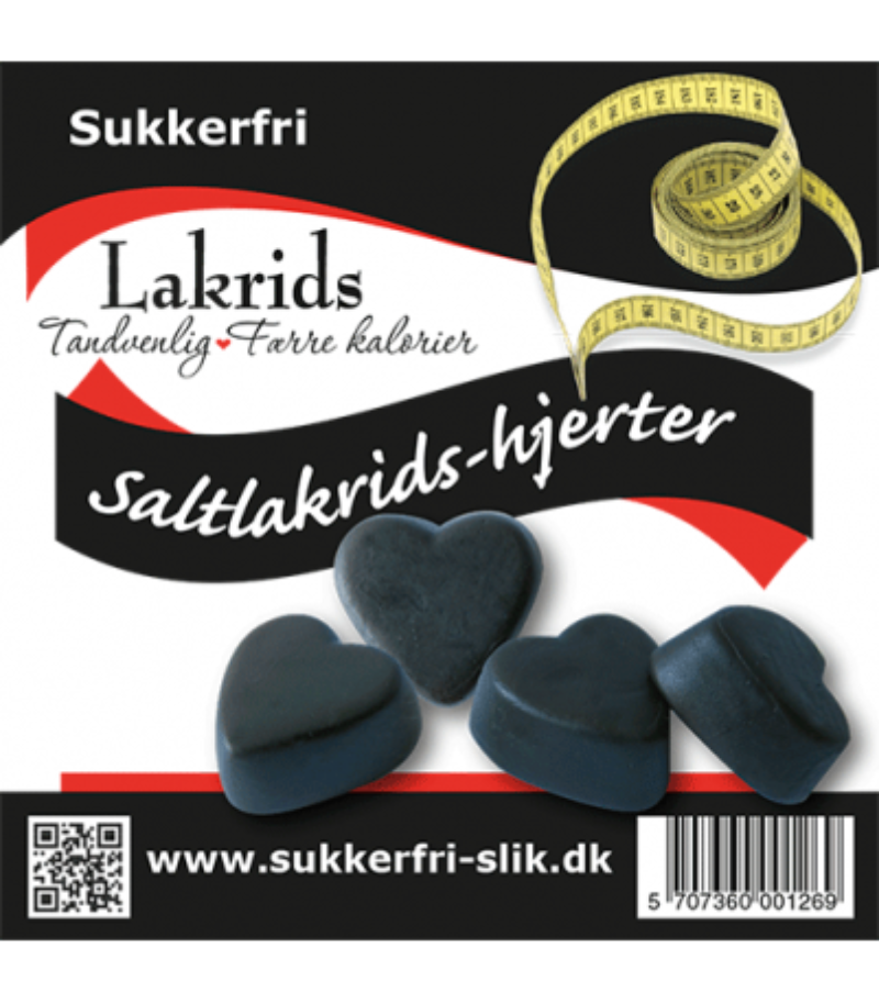 Sukkerfri Salt Lakridshjerter fra Coala’s Naturprodukter i pose med hjerteformet saltlakrids, 80 g.