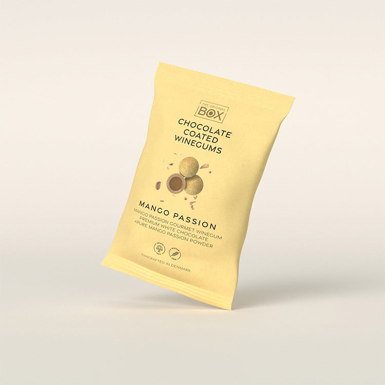 Snack Pack Mango Passion Winegum + Premium White Chocolate + Pure Mango Passion Powder 70 g fra Box The Original