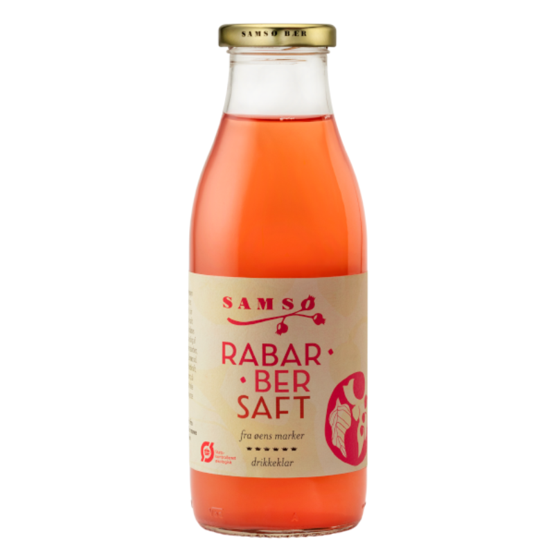 Drikkeklar rabarbersaft fra Samsø Bær