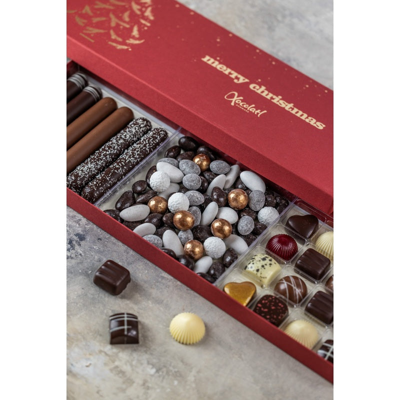 Nærbillede af Xocolatl marcipanbarer og fyldte chokolader