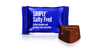 Chokolade Bites med Hakkede Saltede Mandler - Salty Fred Simply Chocolate Flowpack 10 g